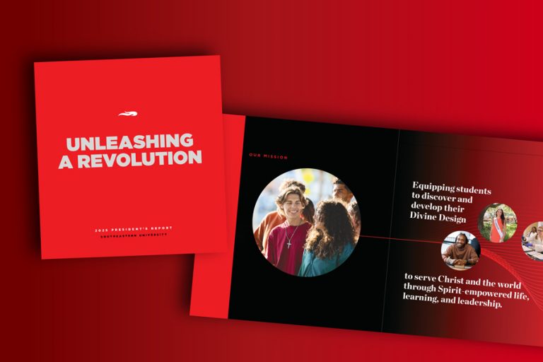 A graphic showing the cover and inside first page of the 2025 SEU Presidents Report