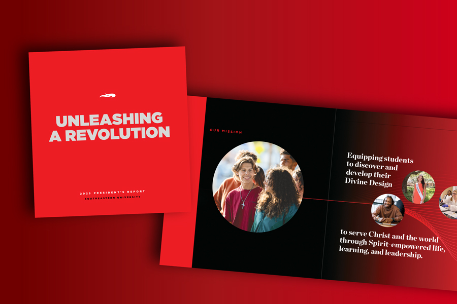 A graphic showing the cover and inside first page of the 2025 SEU Presidents Report