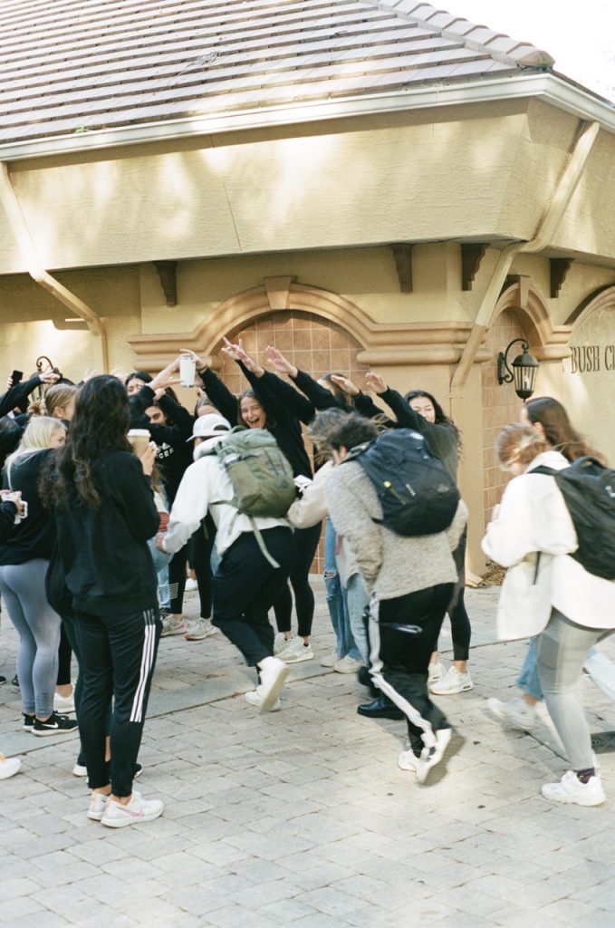 Students rush into Bush Chapel eager to go to chapel