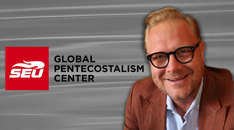 Man smiling next to Global Pentecostalism Center logo
