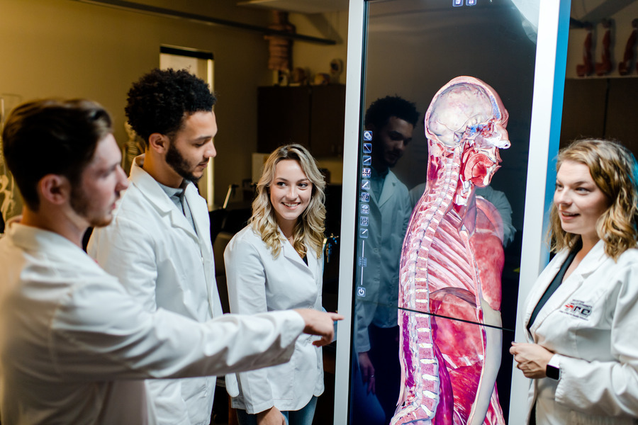 Science students looking at an automage.