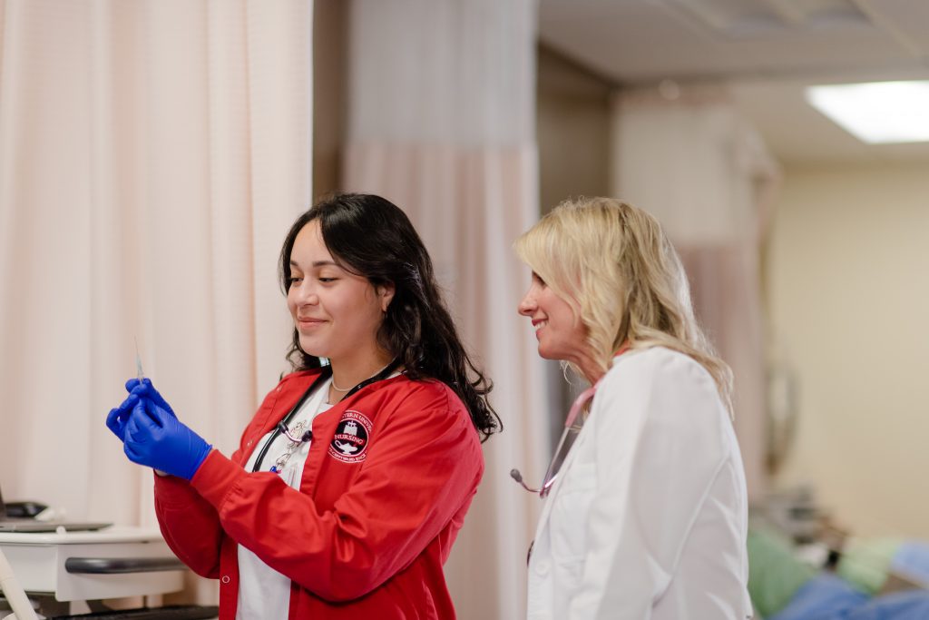 Student and professor in medical clothes