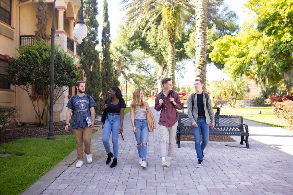 Group of SEU students walking on campus