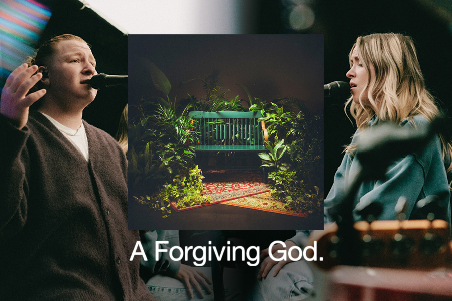 Photo of two SEU Worship singers with new album cover in the middle.