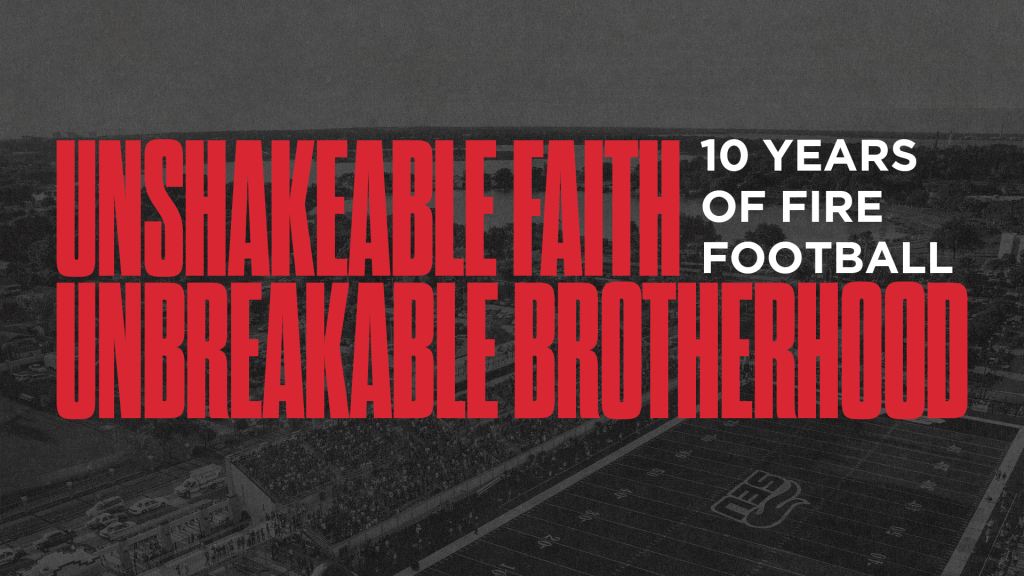 10 Years of Fire Football Red Text with Football background